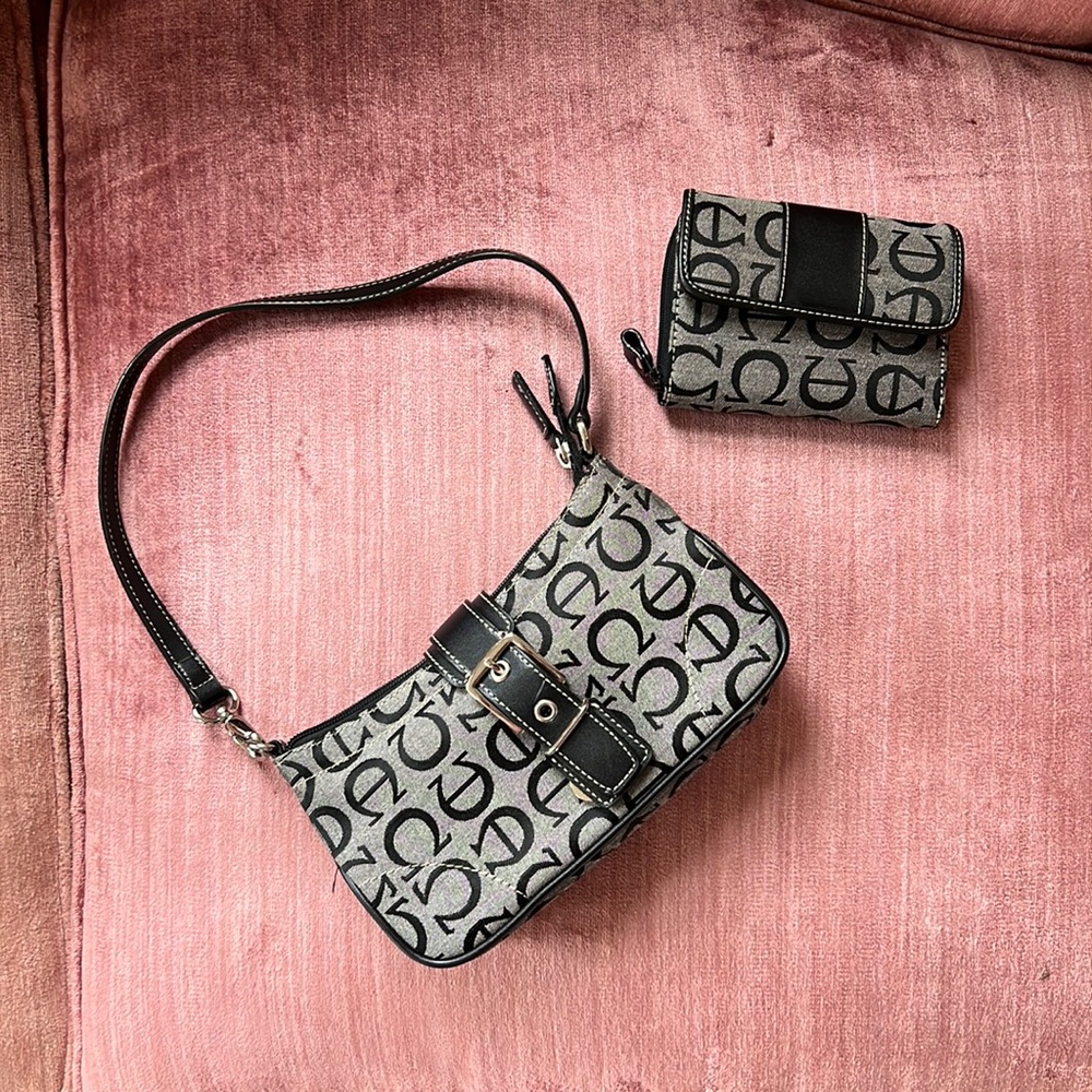 Aigner matching handbag and wallet.